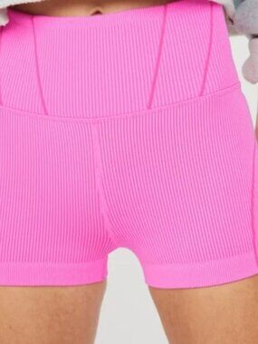Aerie High Waist Pink Ribbed Shorts